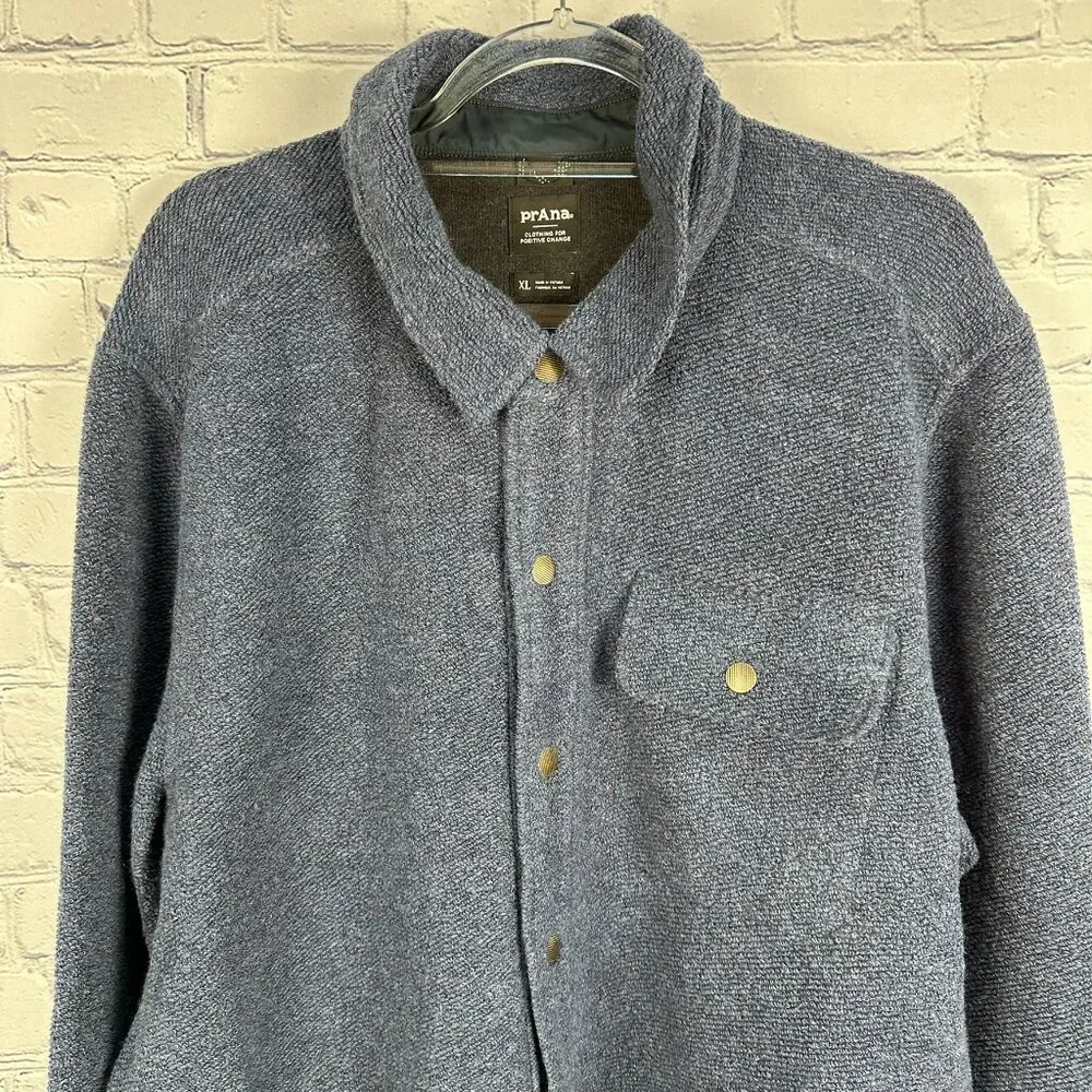 prAna Men's IncrediWool Wooly Bird Fleece L/S Overshirt, Size Med., Stormy Night